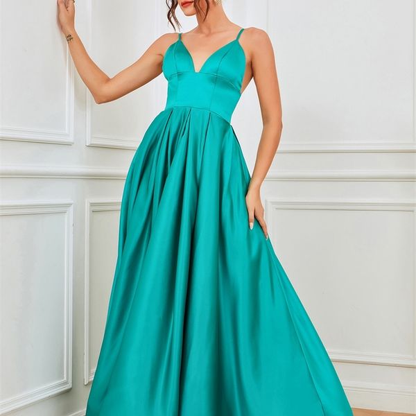 

v neck satin evening dresses spaghetti strap side slit prom high waist gowns party robe de soiree 220510, White;black