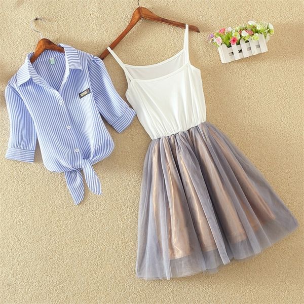 

women s dress shirts strap dress striped printed ball gown dresses female students college casual summer dress vestidos l8044 210319, Black;gray