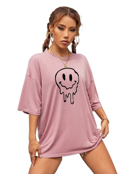 

expression print drop shoulder oversized tee p36l#, White