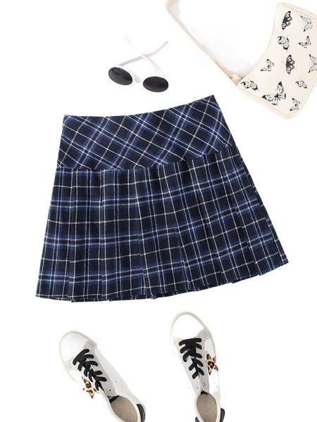 

tartan pleated hem skirt k5ze#, Black