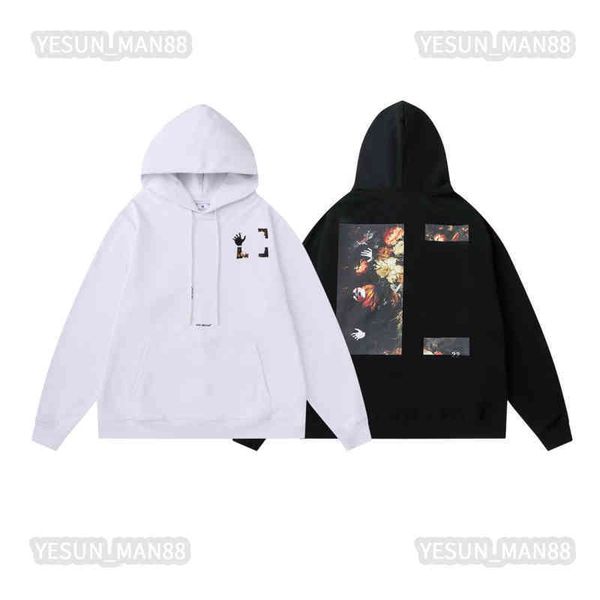

designer luxury off classic hoodie flowers design print couples of black white men and women high street casual sweater hooded