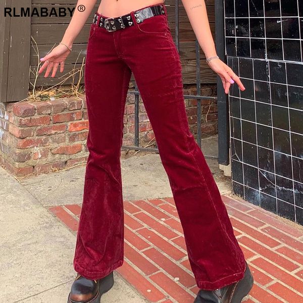 

2022 spring autumn high waist women black corduroy flare pants fashion high street female button thick solid color trousers, Black;white