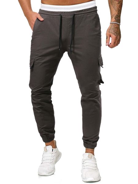 

men drawstring waist flap pocket pants z47q#, Black
