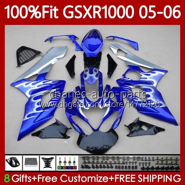 OEM Moto Corpo para Suzuki GSXR 1000 CC K5 GSX-R1000 2005 2006 Bodywork 122No.113 GSXR-1000 GSXR1000 1000CC 05 06 GSX R1000 05-06 Fairings de Molde de Injeção Kit Silvery Blue