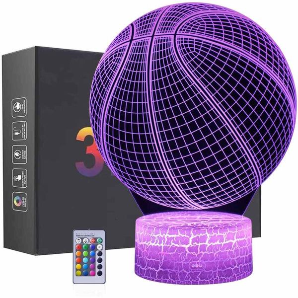 Nachtlichter, 16 Farben, 3D-Illusion, Basketball, LED-Licht, Fernbedienung, Tischlampen, USB, kreative Schreibtischlampe, Spielzeug, Geschenk für Kinder, Heimdekoration