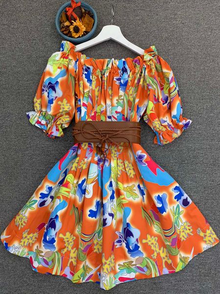 

2022 european fashion spring/summer one-shoulder printed dress, Black