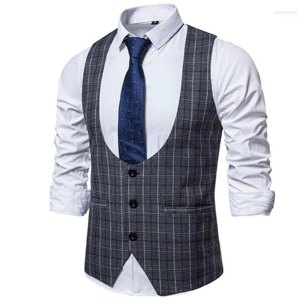 Vestido masculino de coletes masculinos 2022 Marca de moda causal xadrez colete social steampunk wedding cistascoat súitão macho gilet homme vintage 3xl phin2