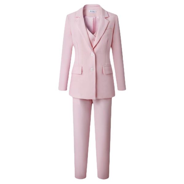 Bankett Hochzeit Damen Business Einfarbig Anzüge Hosen Weste Frau Rosa Drei-stück Set Blazer Jacke Hosen Weste F028 641