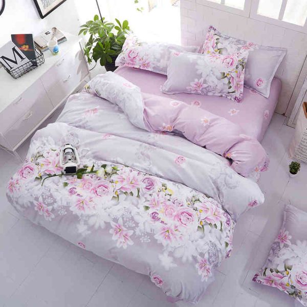 Blumen-Bettwäsche-Set, schlichtes rosa Leinenfutter, Queen-Size-Bettbezug und Kissenbezug, King-Size-Größe für Mädchen