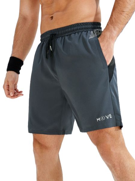 

men letter graphic contrast panel sports shorts 940y#, White;black