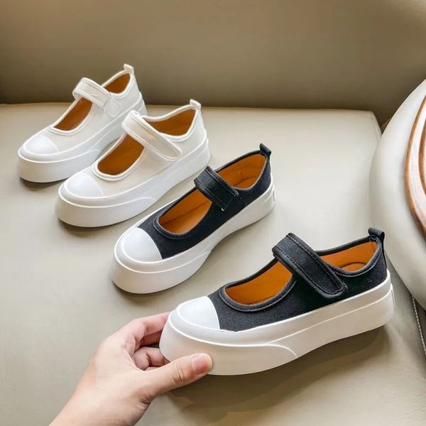 Chunky Plattform Mary Janes Frauen Mode Keile Leinwand Schuhe Süße Harajuku Wohnungen Espadrilles Sneakers Schwarz Weiß 2021 Loafers 0613