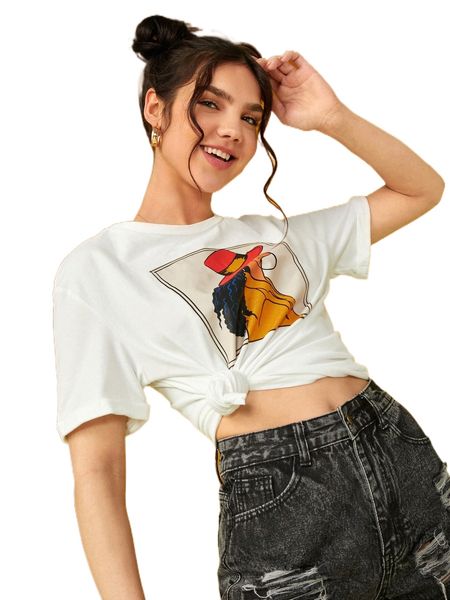 

x amacie forever figure graphic roll up hem tee a4fz#, White