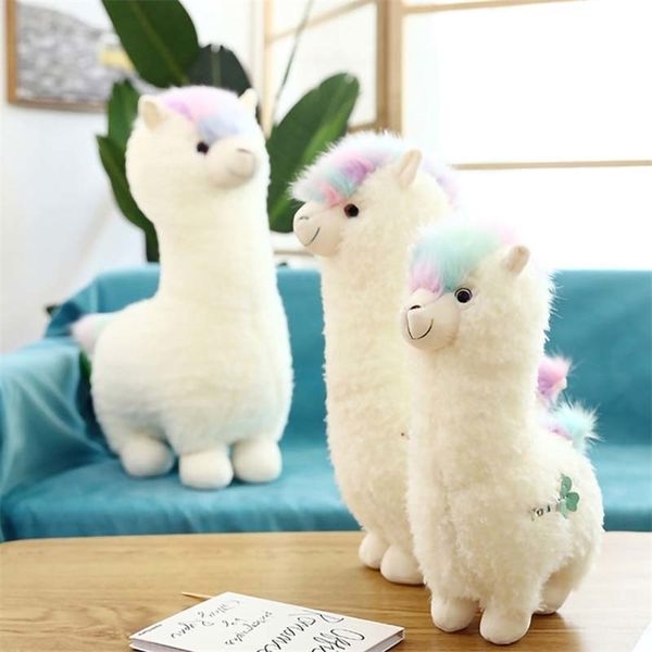 Fofo 38cm 46cm White Alpaca Llama Plush Toys Doll Animal Animal Bonecos de animais macios Alpacasso para crianças Presentes de aniversário LJ201126