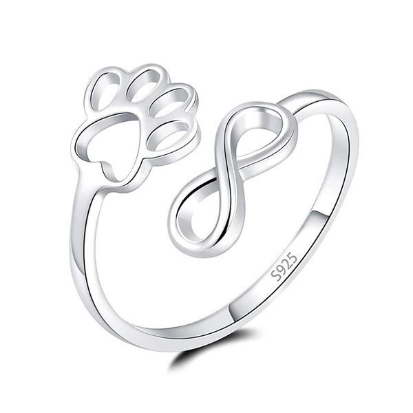 

s925 silver pet cat claw 8-character band rings symbol footprint opening adjustable size