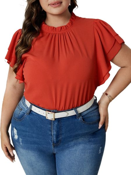 

plus frill neck layered sleeve blouse e4js#, Black