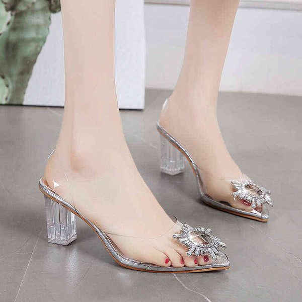 

womenshoes large rv women's shoes transparent rhinestone sandals high heels, Black