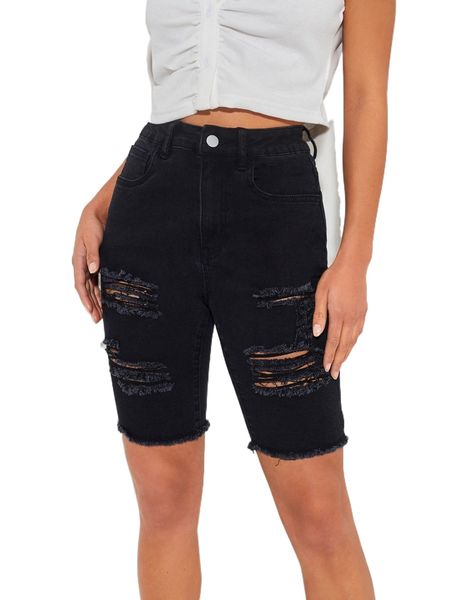 

petite raw hem high waist ripped denim shorts i7xz#, White;black