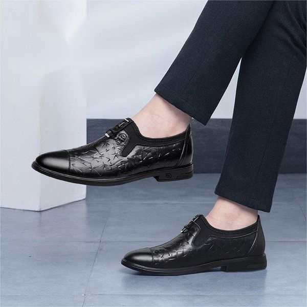 

Classic Loafers Men Shoes PU Leather Stitching Embossed Everyday Fashion Versatile Pointed Toe Flat Casual Gentlemen Dress Shoes DP432, Clear