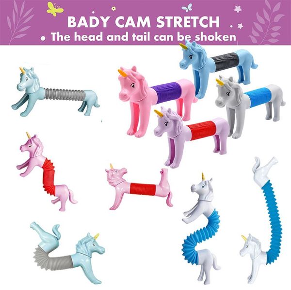 Tubo pop Versatile Unicorno Giocattoli sensoriali Fidget Poptube Tubi twist Tubi antistress Sollievo dall'ansia Stretch Giocattolo telescopico Soffietto Estensione Dito Paglia Regali primaverili