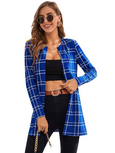 

plaid open front coat e2ci#, Black