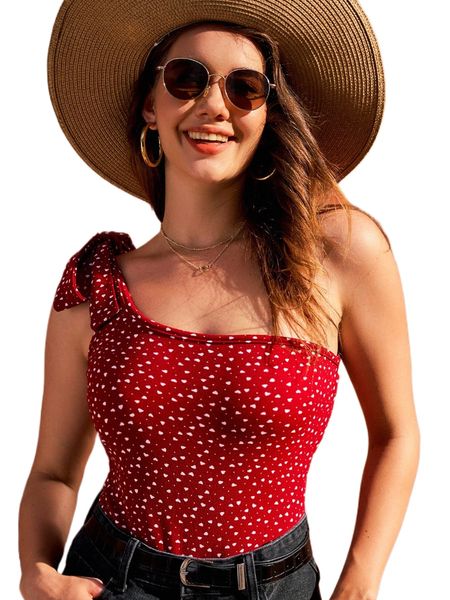

confetti heart print tie one shoulder bodysuit o3ee#, White
