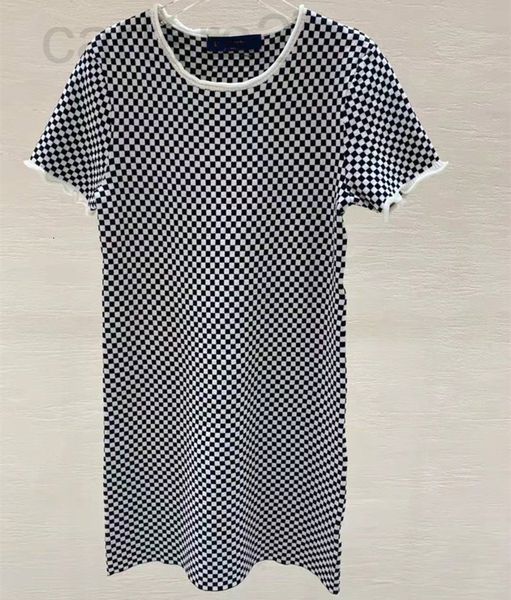 

women's knits & tees designer straight 2022 early spring new casual knitting lace plaid round neck short sleeved dress for women dqc8, White