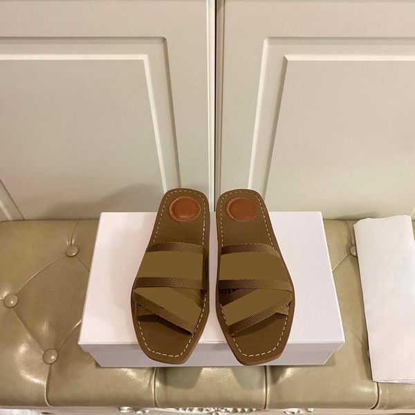 

5a++ designer women sandal canvas platform slippers real leather beige brick red colors beach slides slipper outdoor party classic sandals, Black