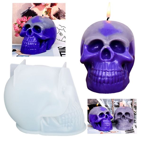 Grande forma de crânio silicone vela molde epóxi molde artesanal cubo de gelo molde Silikone halloween decoração home alimento grau 220629