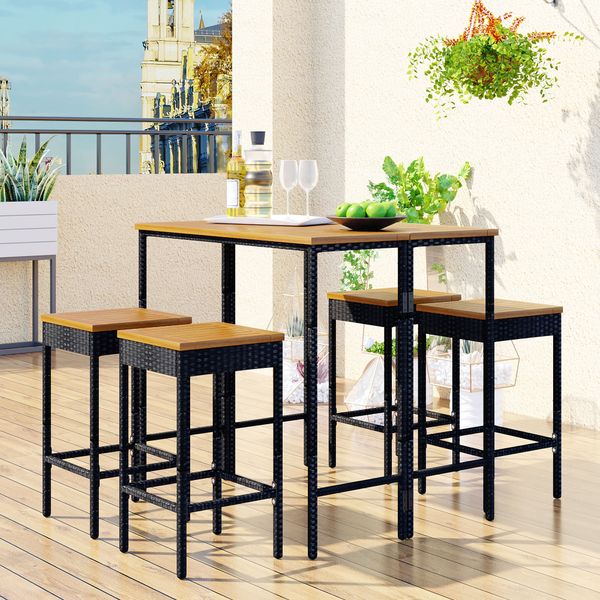 

5 piece outdoor terrace wicker bar set garden pe rattan wicker dining table