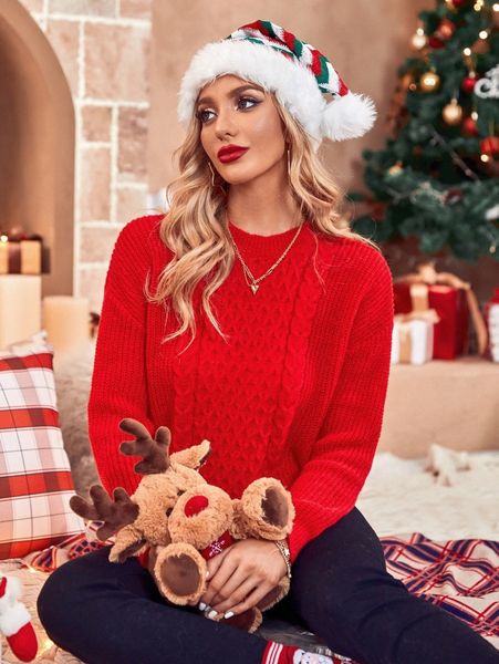 

cable knit drop shoulder sweater 19by#, White;black