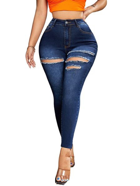 

sxy high waisted ripped skinny jeans x7hz#, Blue