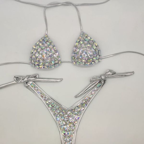 

2022 venus vacation new style diamond bikini set bandage open swimwear push up rhinestone bling stones swimsuit sexy women swim