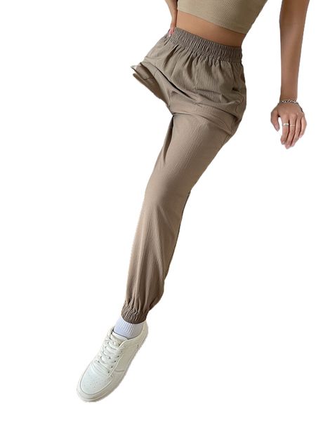 

high waist slant pockets tapered pants p6fl#, Black;white