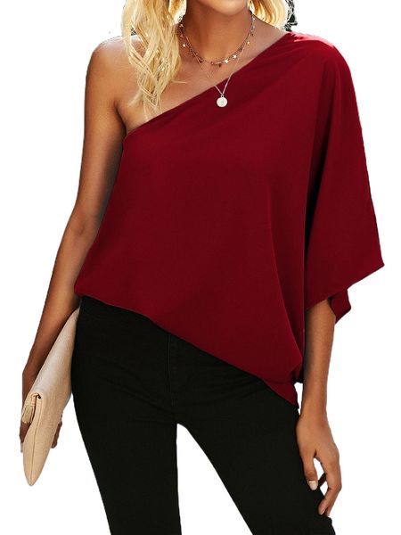 

one shoulder batwing sleeve blouse 31s3#, White