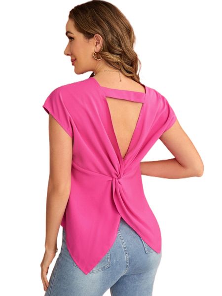 

cut out twist back batwing sleeve blouse 479x#, White