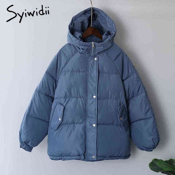 

syiwidii womens winter jacket thicken warm autumn coat with a hood oversized streetwear blue khaki parka elegant outerwear 211118, Black