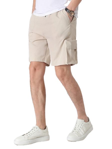 

men solid pocket patched shorts d623#, White;black
