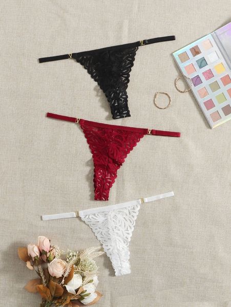 

3pack floral lace panty l3xp#, Black;red