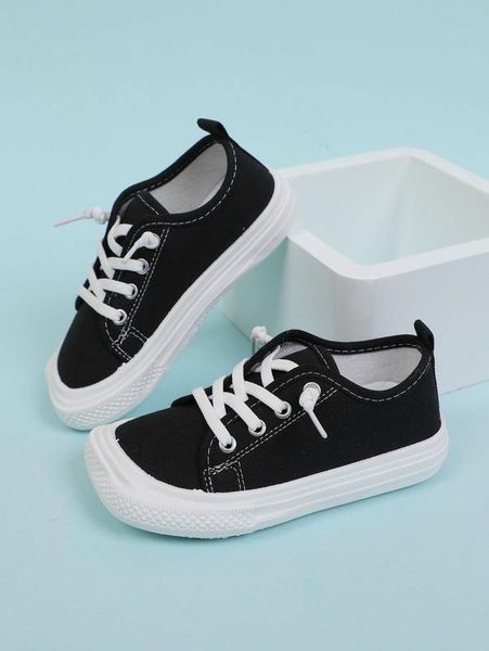 

boys lace-up front canvas shoes she, Black