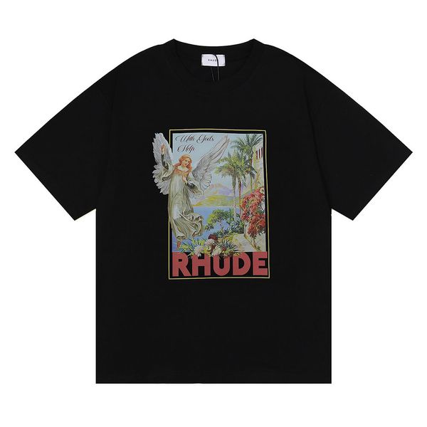 Rhude Tasarımcı Tshirts Tide Baskılı Erkek T gömlekler Erkekler Kadın Yapıyor Eski Yuvarlak Boyun Kısa Kollu Pamuk Tees High Street Kalça Hap Treetwear Rhudes büyük boy üstler zhas