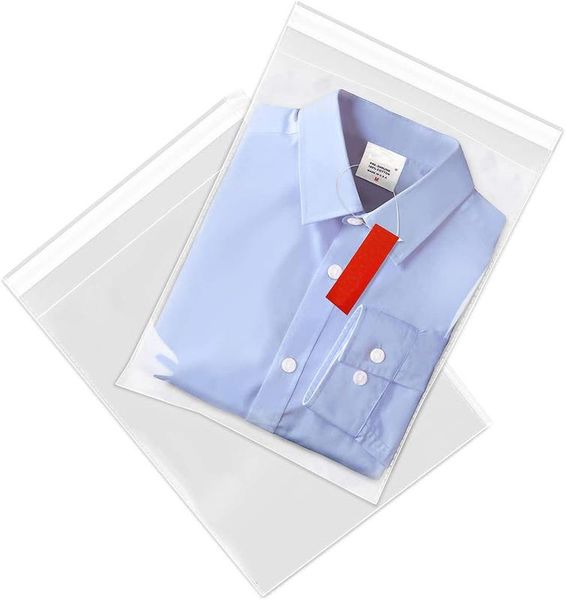 

100 pack poly transparent bag opp self adhesive plastic for t shirt, clothes packaging clear storage 220512