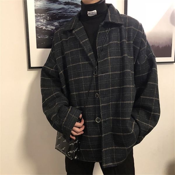 

simple retro check jacket boy japanese street autumn and winter wild plaid jacket thick shirt 220816, Black;brown