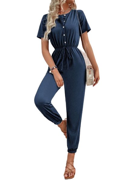 

knot front slant pocket jumpsuit d5hn#, Black;white