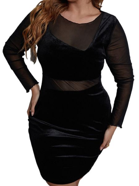 

plus contrast mesh velvet bodycon dress a6gg#, Black