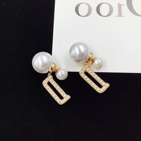 

dijia new classic d letter pearl earrings female star same front and rear pearl earrings, Golden