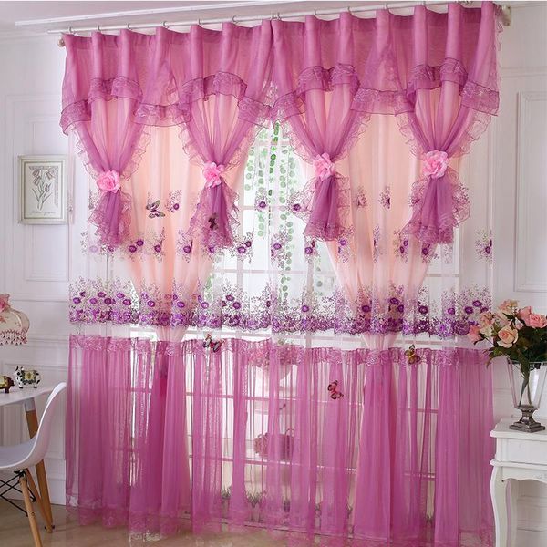 Cortina cortina Senisaihon Princesa coreana renda Blackout Cortinas Bedro Tulle Wedding Purple Voile para Living Room Curtain