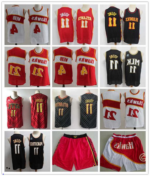 

mens atlanta''hawks''jersey throwback spud 4 webb trae 11 young 21 basketball shorts basketball jerseys red black white, Black;red