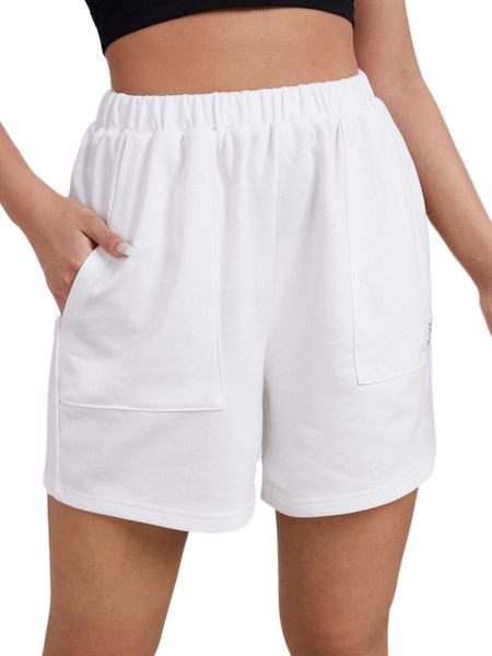 

elastic waist patch detail wide leg shorts u3n4#, White;black