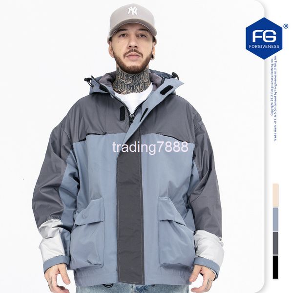 

men's jackets fg menswear | autumn and winter chaopai high street vibe color blocked nylon stormsuit hooded jacket f47p, Black;brown