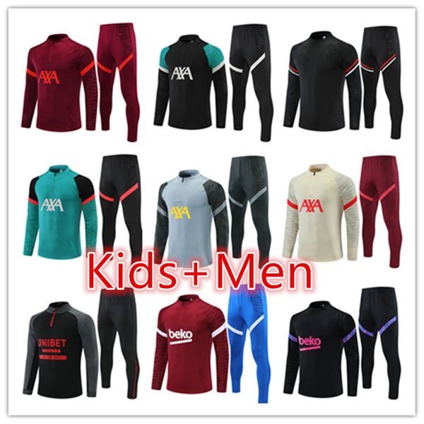 

men kids 22 21 soccer tracksuit jacket futbol men long sleeves survetement sets hommes sportswear training suits football tracksuits quality, Black